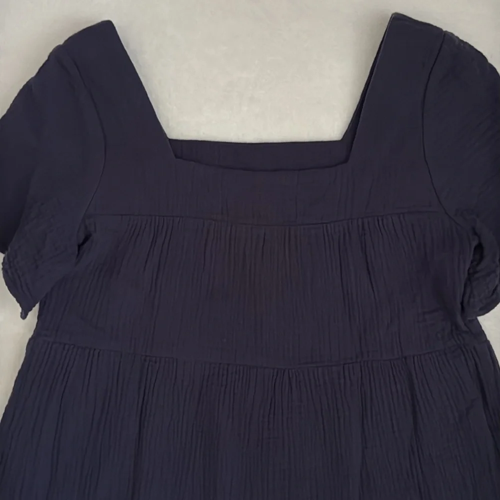 Rails | Valentina Squareneck Tiered Ruffled Gauzy Cotton Mini Dress Navy Blue XS - Picture 12 of 16